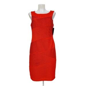 NWT Frank Lyman Orange Red Textured Stripe Sleeveless Sheath Dress Womens 12